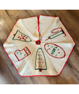 Vintage Christmas Hand Crochet Tree Skirt Noel Holly Candle Red Green 35” - $365.40 MXN
