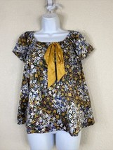H&amp;M Womens Size 4 (S) Floral Satin Bowtie Blouse Short Sleeve - £7.28 GBP