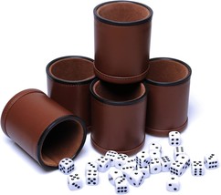 5 Pack PU Leather Dice Cups Felt Lining Quiet Shaker with 30 Dot Dice for Bar Pa - £38.32 GBP