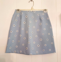 Baby Blue Mini Skirt size 3 White Floral Print Vintage A line String Bean USA - £14.23 GBP