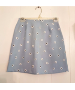 Baby Blue Mini Skirt size 3 White Floral Print Vintage A line String Bea... - £13.91 GBP