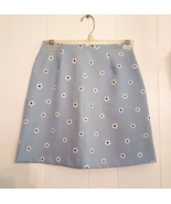 Baby Blue Mini Skirt size 3 White Floral Print Vintage A line String Bea... - £13.44 GBP