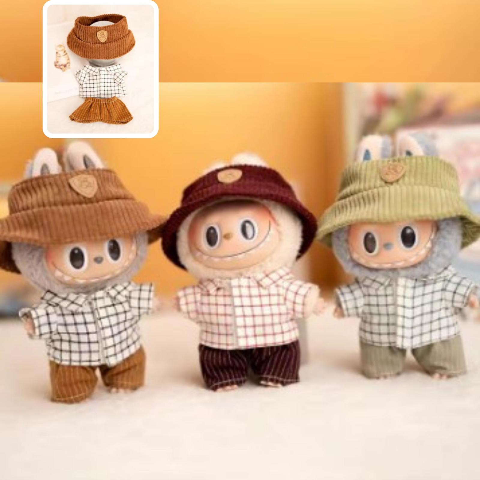 Casual Chic Fashion Labubu Doll Outfit, Plaid Shirt with Hat Labubu Acce... - $17.55