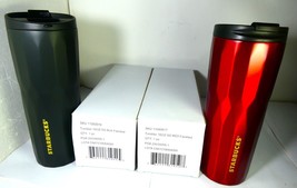 Starbucks  2 Tumblers Stainless Steel Faceted Black &amp; Red 16 oz MIC 2018 , New - £414.10 GBP