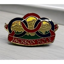 Vintage Skiing Jackson Hole WY Pin Lapel Hat Mountains Gold Tone Enamel - $13.89