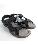 NWT Lidl Footflex Men&#39;s 11 Comfort Adjustable Strap Black Sandals Leathe... - $27.09