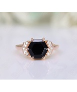 Handmade Hexagon Black Onyx 925 Silver Rose Gold Plated Art Deco Engagem... - £54.05 GBP