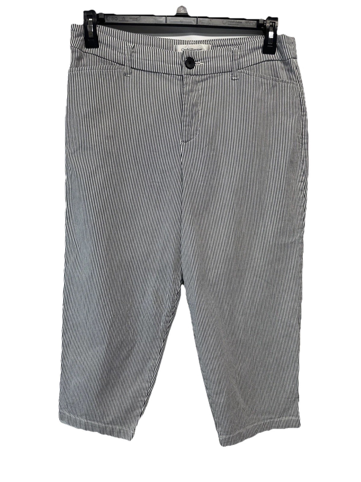 Croft &amp; Barrow Pants Capri Cropped Stretch Cotton White &amp; Blue Striped S... - $9.90