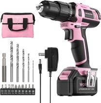 WORKPRO Pink Cordless 20V Lithium-ion Drill Driver Set, 1 Battery,, Pink Ribbon - £58.34 GBP