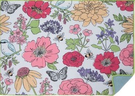 Printed Microfiber Kitchen Drying Mat,14&quot;x21&quot;, PASTEL FLOWERS &amp; BUTTERFL... - £14.78 GBP