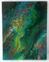 Stretched Canvas Acrylic Pour Painting &quot;Forest Canopy&quot; 14&quot; x 11&quot; - £11.66 GBP