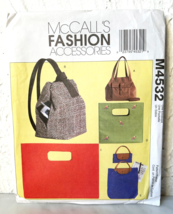 McCall&#39;s Totes-Tote Bags-Sling Backpack Sewing Pattern #M4532 Uncut - $9.45