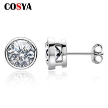 Round Edging 0.5/1 carat Moissanite Stud Earrings D Color S925 Sterling Silver S - £41.00 GBP