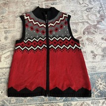 Vintage Coldwater Creek Sweater Vest Womens S Knit Red Black Gray Holida... - $29.69