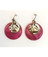 Bright Pink / Magenta Dyed Shell Dangle Earrings Gold Tone Metal Retro S... - $12.00