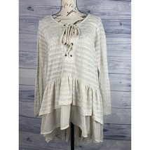 Maurices Lace Up Ruffle Tunic Duster Top Womens 0 US XS Pointelle Knit Long Slv - £7.01 GBP