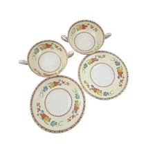 Vintage Myott Staffordshire England Floral Soup Bowl Handles Saucer Set - £14.06 GBP