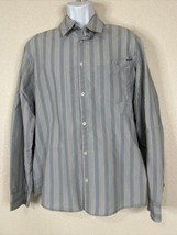 Hurley Shirt Men Size L Gray Striped Button Up Long Sleeve Pocket - £5.83 GBP