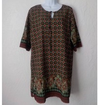 Leccove Helsinki Geometric Mini Tunic Dress Green Beige Red Women Fits L... - $19.79