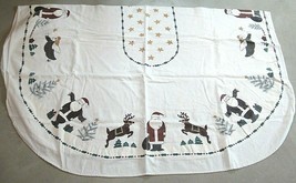 Christmas Tablecloth Folk Art Santa Angels Tree 57 x 73 Oval Primitive C... - $14.10