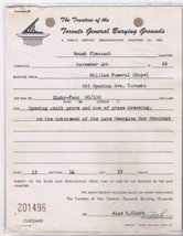 Vintage Toronto General Burying Grounds Receipt 1966 7&quot; x 5 1/2&quot; - $2.05