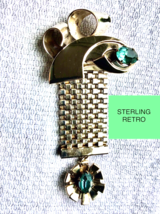 Sterling Silver Drop Blue Stone Pin Retro Period 1940s-50s - £28.25 GBP