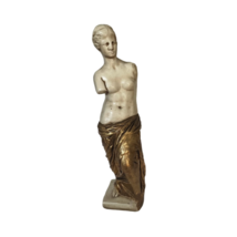 Vintage MCM Venus de Milo Sculpture Figurine Statue Gypsum 1960s Gold White - £39.31 GBP