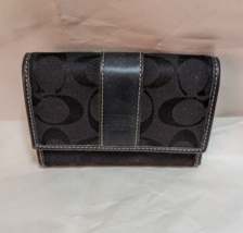COACH Black Signature Logo Tri Fold Wallet with Coin Purse Canvas &amp; Leather - £26.66 GBP
