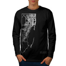 Wellcoda Miami City Map Fashion Mens Long Sleeve T-shirt, Big Graphic Design - £18.26 GBP