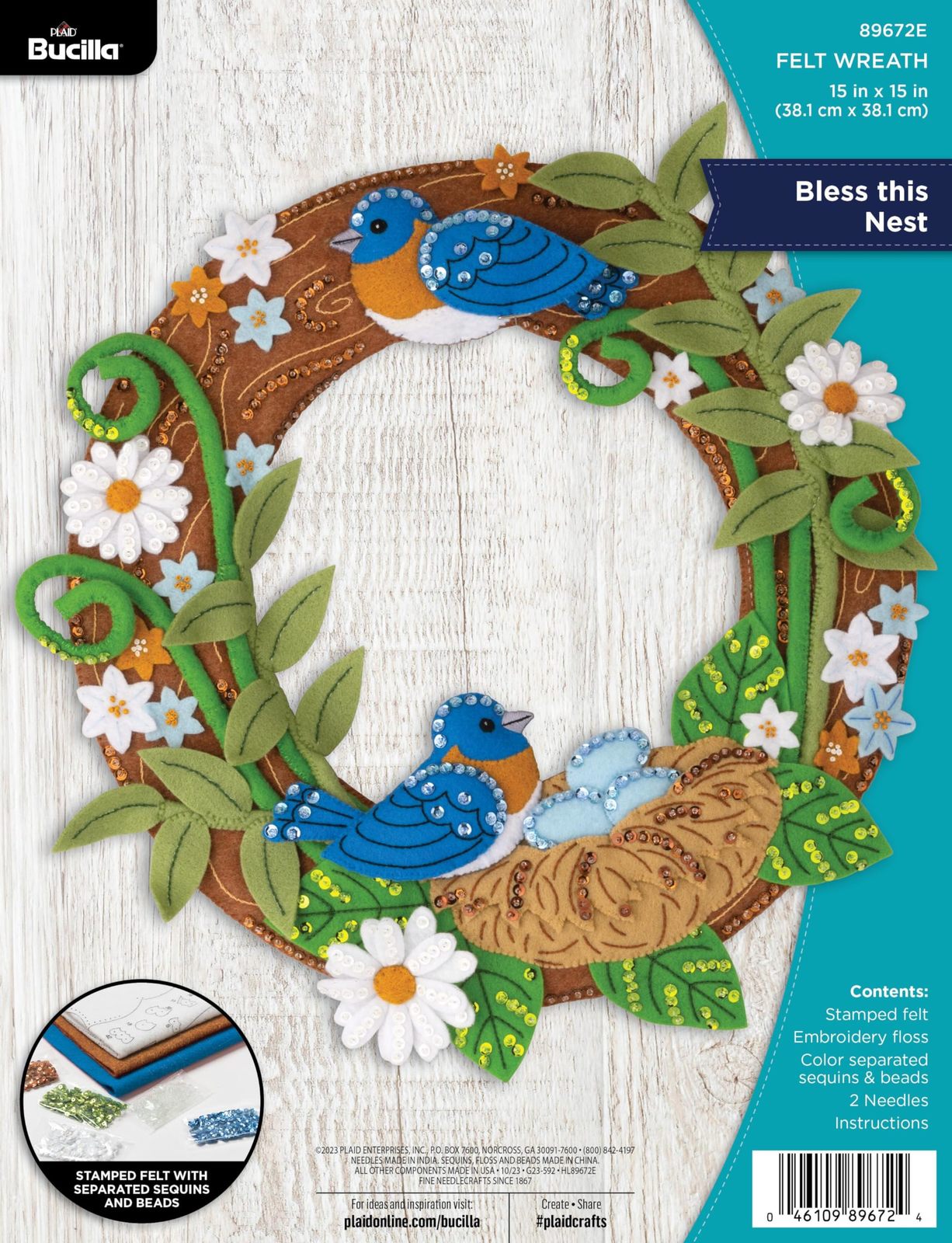 Bucilla, Bless This Nest, Felt Applique Wreath Making Kit, Perfect for DIY Arts  - $25.95