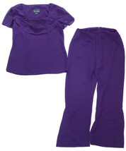 Vintage Solid Purple Outfit Fits Small Medium Ruffled Blouse High Waist Pants - £9.47 GBP