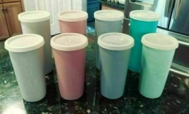 8 VTG Tupperware tumbler cups - 4 115 (12oz) &amp; 4 116 (8oz) blue gray green pink - £24.28 GBP