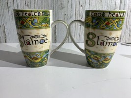 Slainte Clara Irish Weave Coffee Mugs Set of 2 Gaelic ST Patrick&#39;s Day - £22.12 GBP