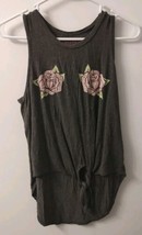 Rebellious One Gray Women&#39;s Shirt Roses Graphic Tank Top Size M - £4.75 GBP