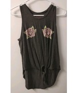 Rebellious One Gray Women&#39;s Shirt Roses Graphic Tank Top Size M - £4.73 GBP
