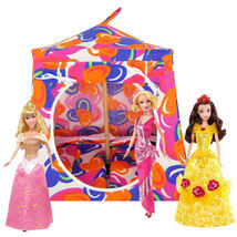 Multicolored Toy Pop Up Doll, Stuffed Animal Tent, 2 Sleeping Bags, Heart Print  - £19.94 GBP