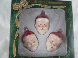 Vintage Christmas Trimmeries Glass Christmas Ornaments 3.5&quot; Set of 3 Santa Heads - £11.67 GBP