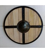 Medieval Larp Warrior Wood &amp; Steel Viking Round shield Armor Templar shi... - £134.90 GBP