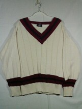 Aspetuck Trading Co Men&#39;s Cream Red Size M V-Neck Sweater 100% Cotton - £15.72 GBP