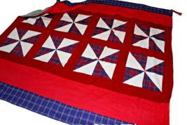Americana Red White Blue Pinwheel Reversible Quilt Full/Queen 90”x 83” Patchwork - £36.08 GBP