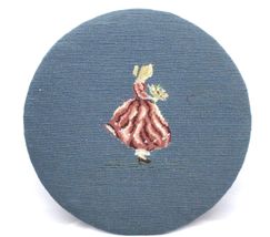 Antique Petit Point Stool / Chair Seat cover Girl W/ Flowers  Blue Handm... - $28.71