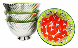 Set of 4 Luxury Silver Plated Ceramic Personal Dining Bowls 6&quot;D Green Cl... - $675.14 MXN