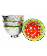 Set of 4 Luxury Silver Plated Ceramic Personal Dining Bowls 6&quot;D Green Cl... - $673.13 MXN