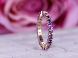 1Ct Round Cut Amethyst Diamond Full Eternity Wedding Band 18K Rose Gold Over - £75.74 GBP