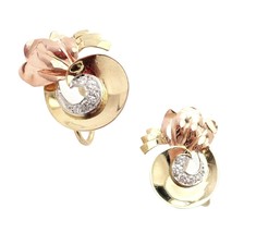 Rare Vintage Tiffany &amp; Co 14k Yellow Rose Gold Diamond Screwback Earrings - £2,887.08 GBP