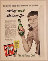 1955 Print Ad 7UP Soda Pop Happy Girl with a Bottle of Seven-Up - £15.21 GBP