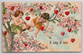 Valentine Cute Cherubs In Tree of Hearts Song Of Love Embossed Postcard N28 - £12.53 GBP