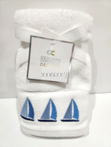 2pc Deborah Connolly Coastal Sailboat Blue White HAND Towels Set - £21.89 GBP