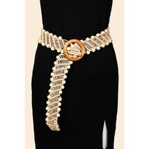 Wooden Circle Buckle Braided Belt Ivory - $19.80