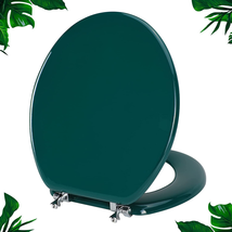 Dark Green round Toilet Seat Natural Wood Toilet Seat with Zinc Alloy Hinges, Ea - £49.03 GBP